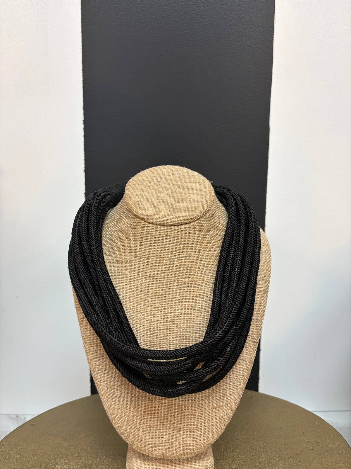 Black 8 Strand Fabric Wrap Bib Necklace