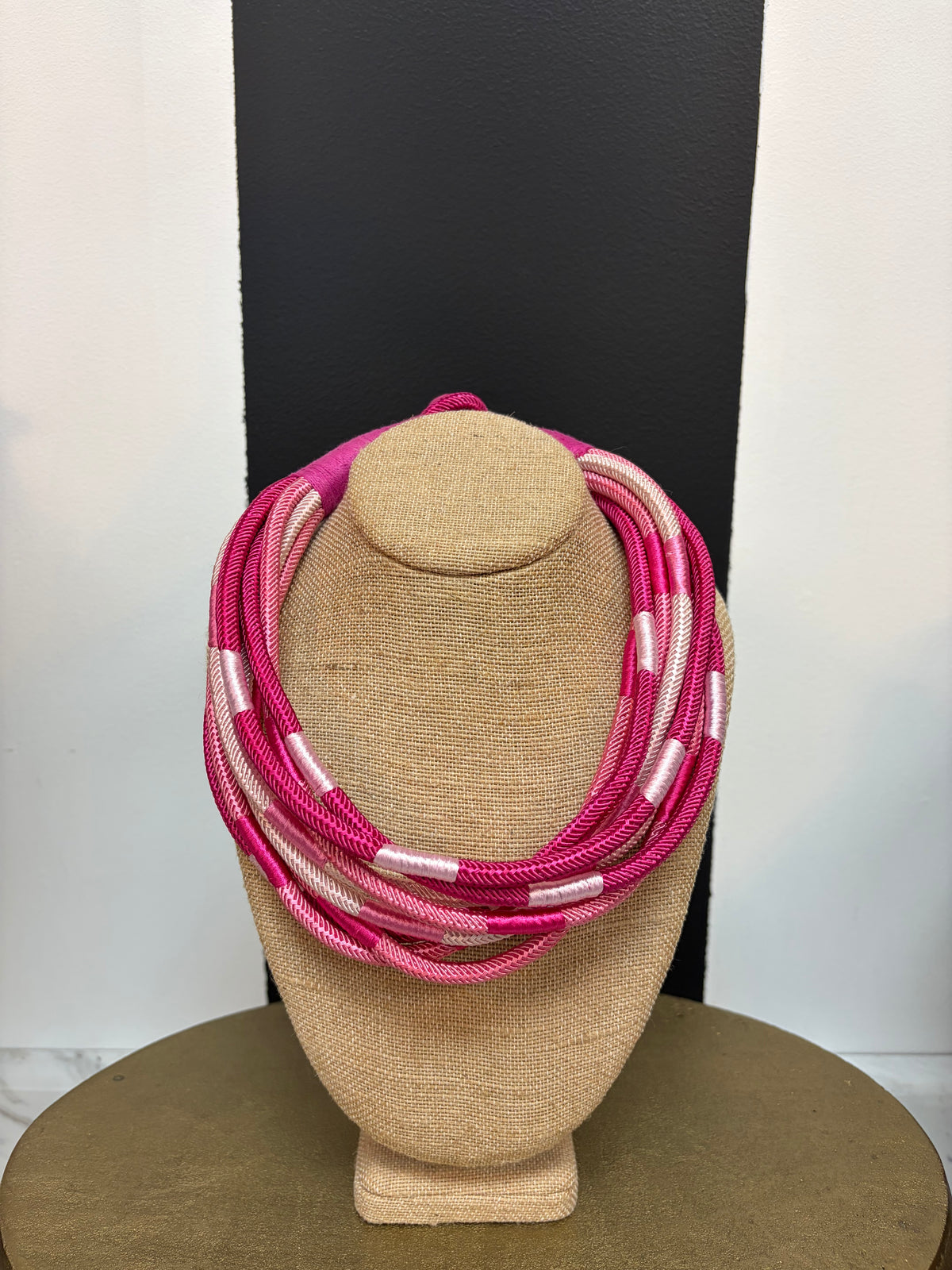 Multi Pink 8 Stand Fabric Wrap Necklace Color