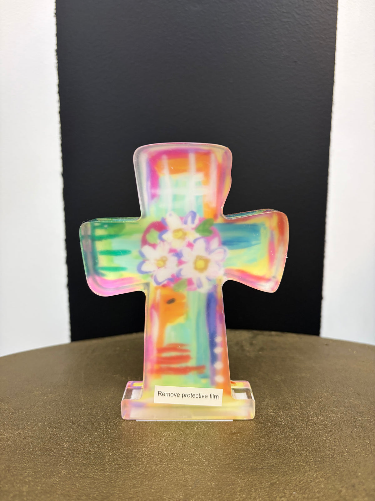 Acrylic Cross w/ White Flower
