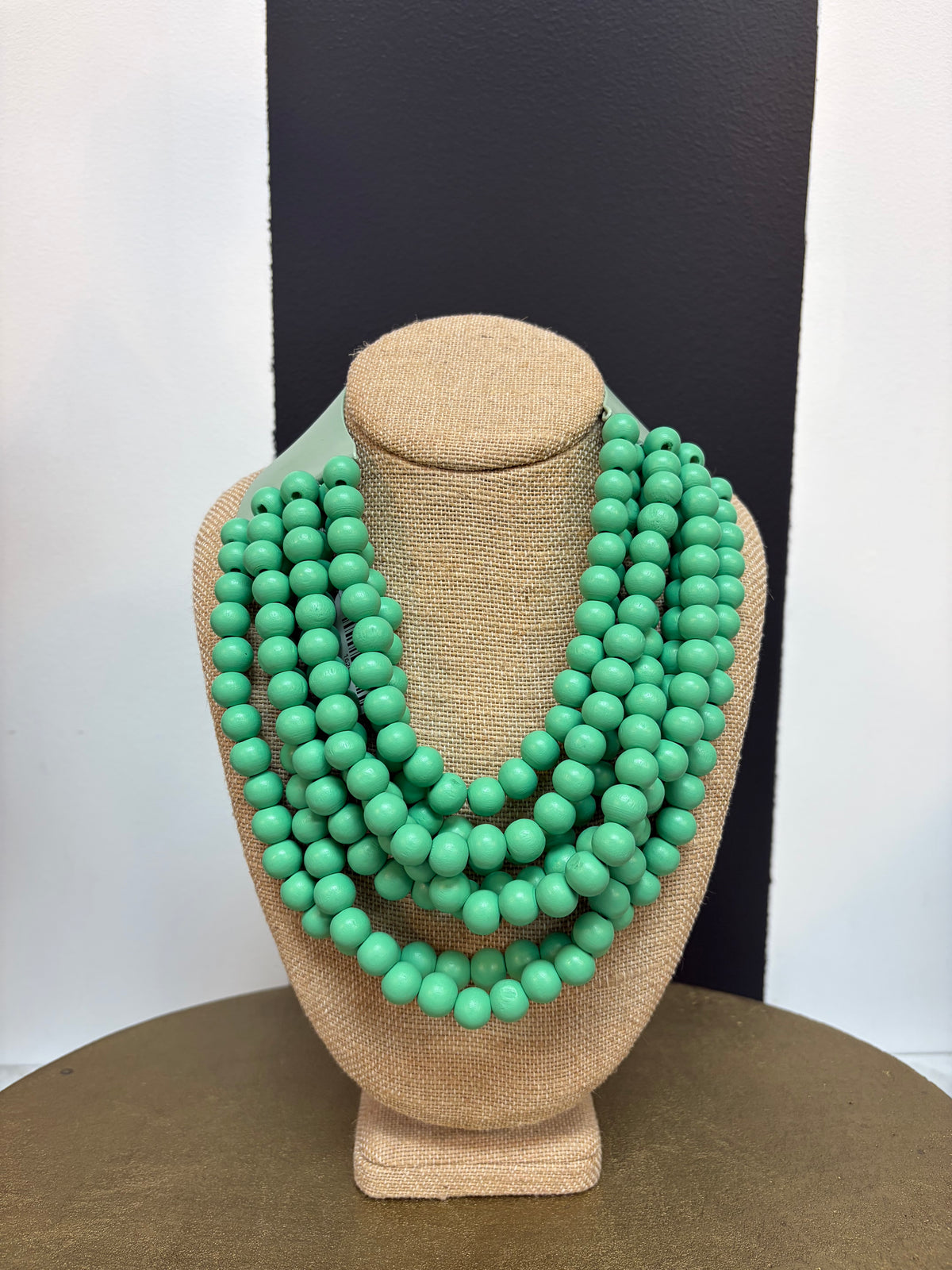 Mint Wood Bead Multi Strand Bib Necklace