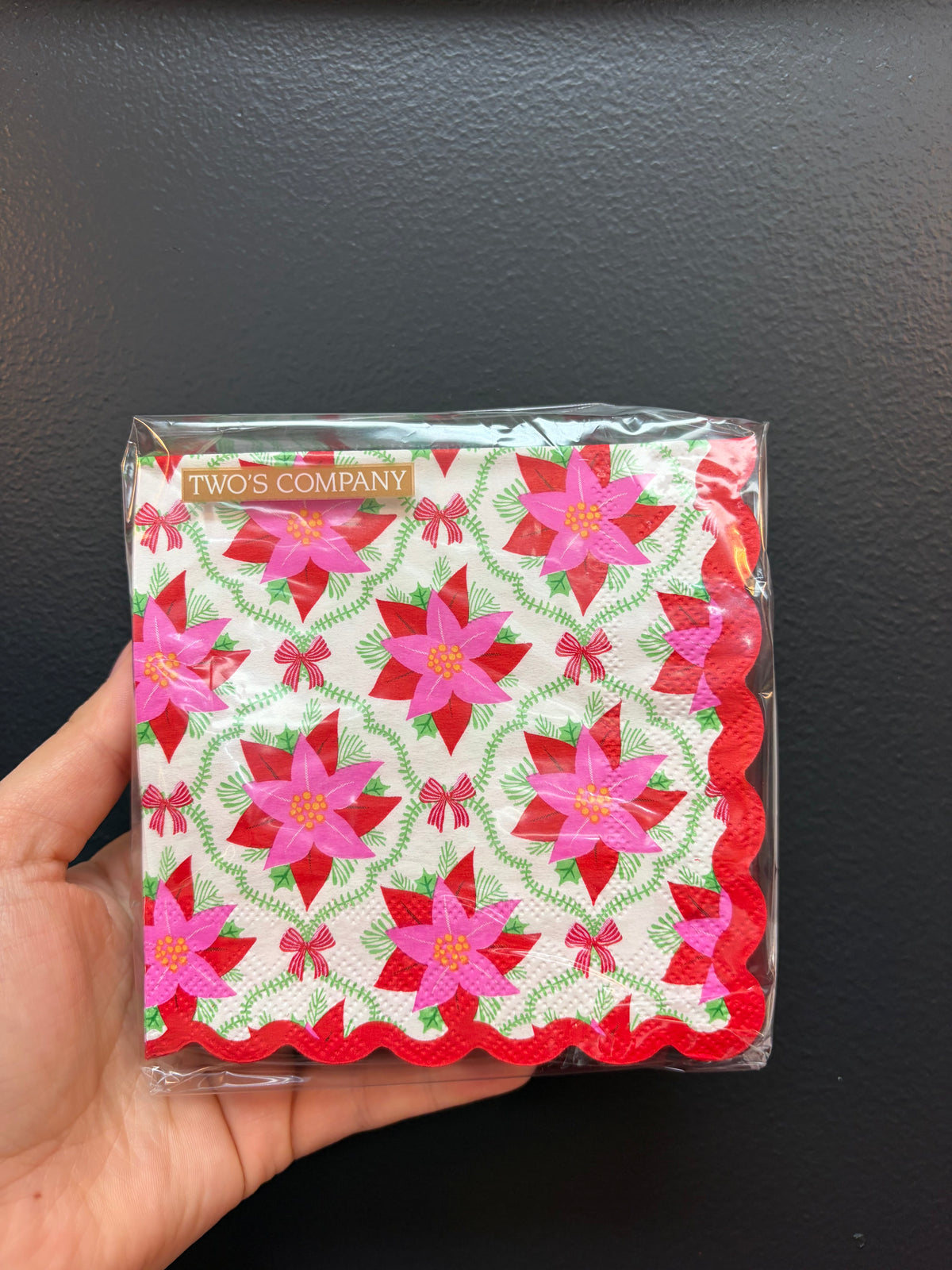 Poinsettia Scallop Cocktail Napkin