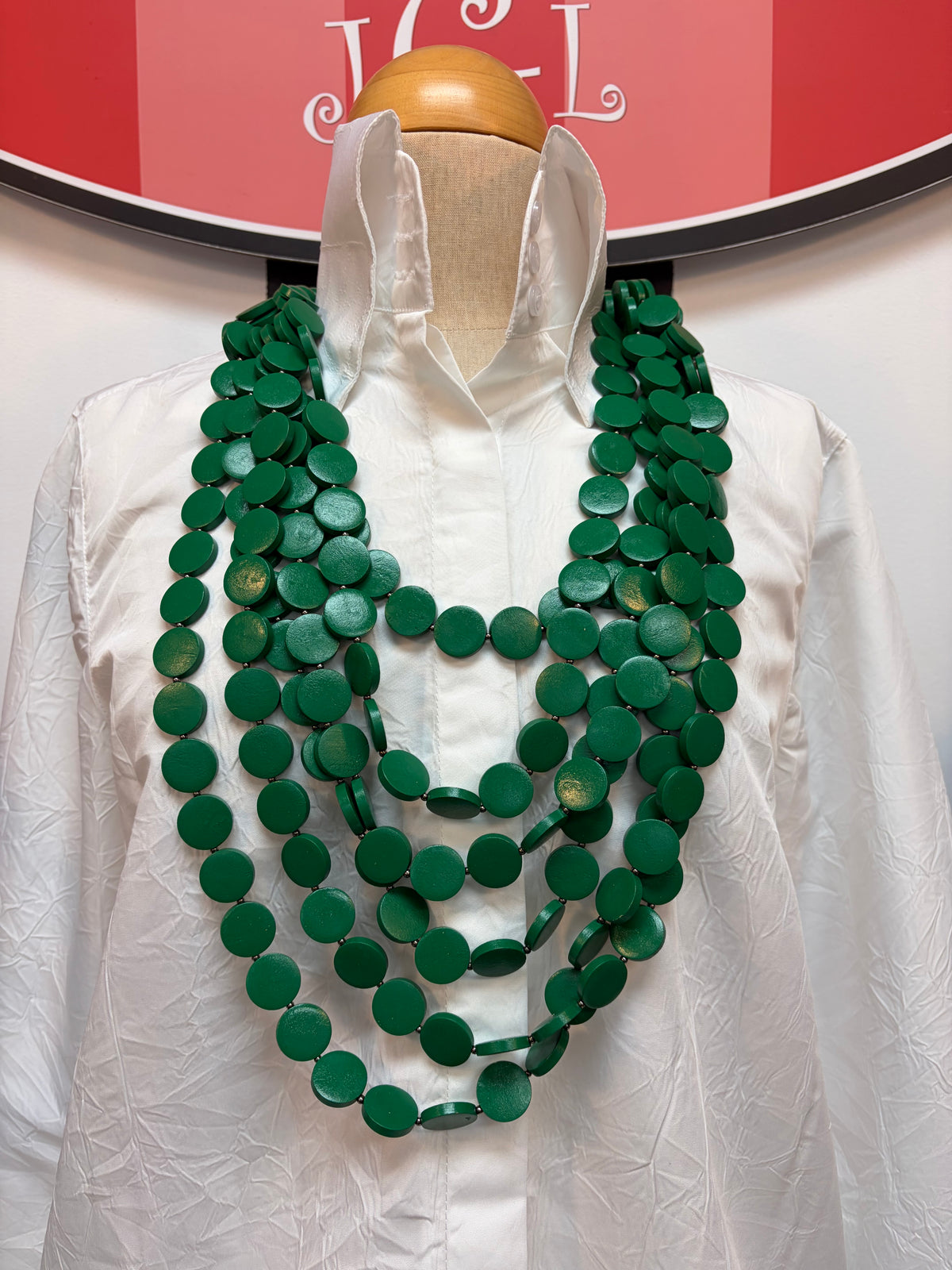 Kelly Green Wood Flat Disk Necklace