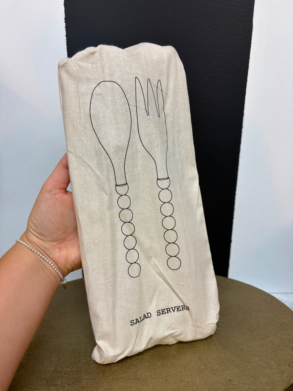 Natural Horn Salad Servers w/ Marbled Resin Handle
