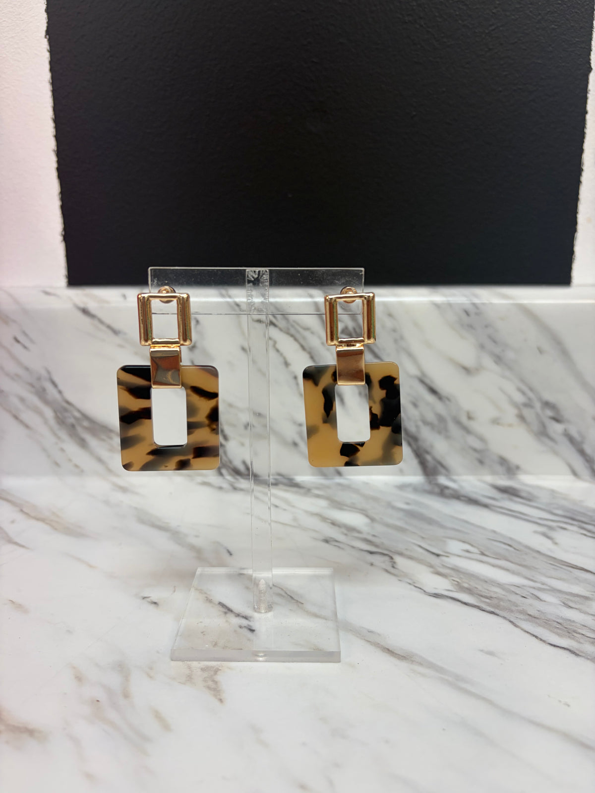 Tortoise 2in Acrylic & Gold Square Earring
