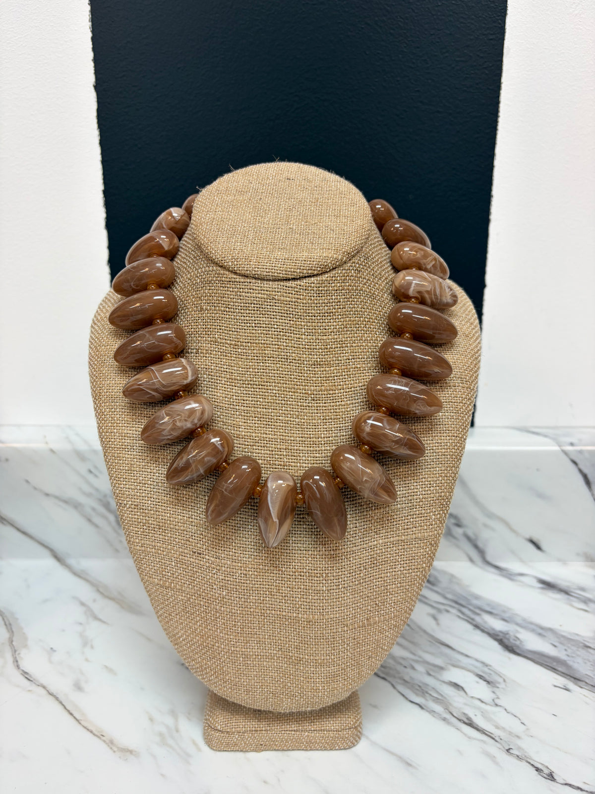 Taupe Marbled Pebble Bead Necklace