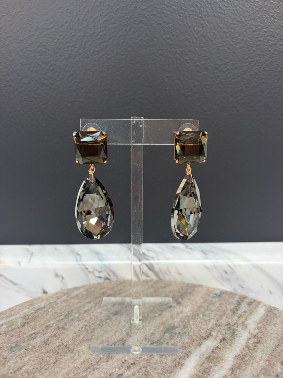 Black Diamond Square & Teardrop Earring