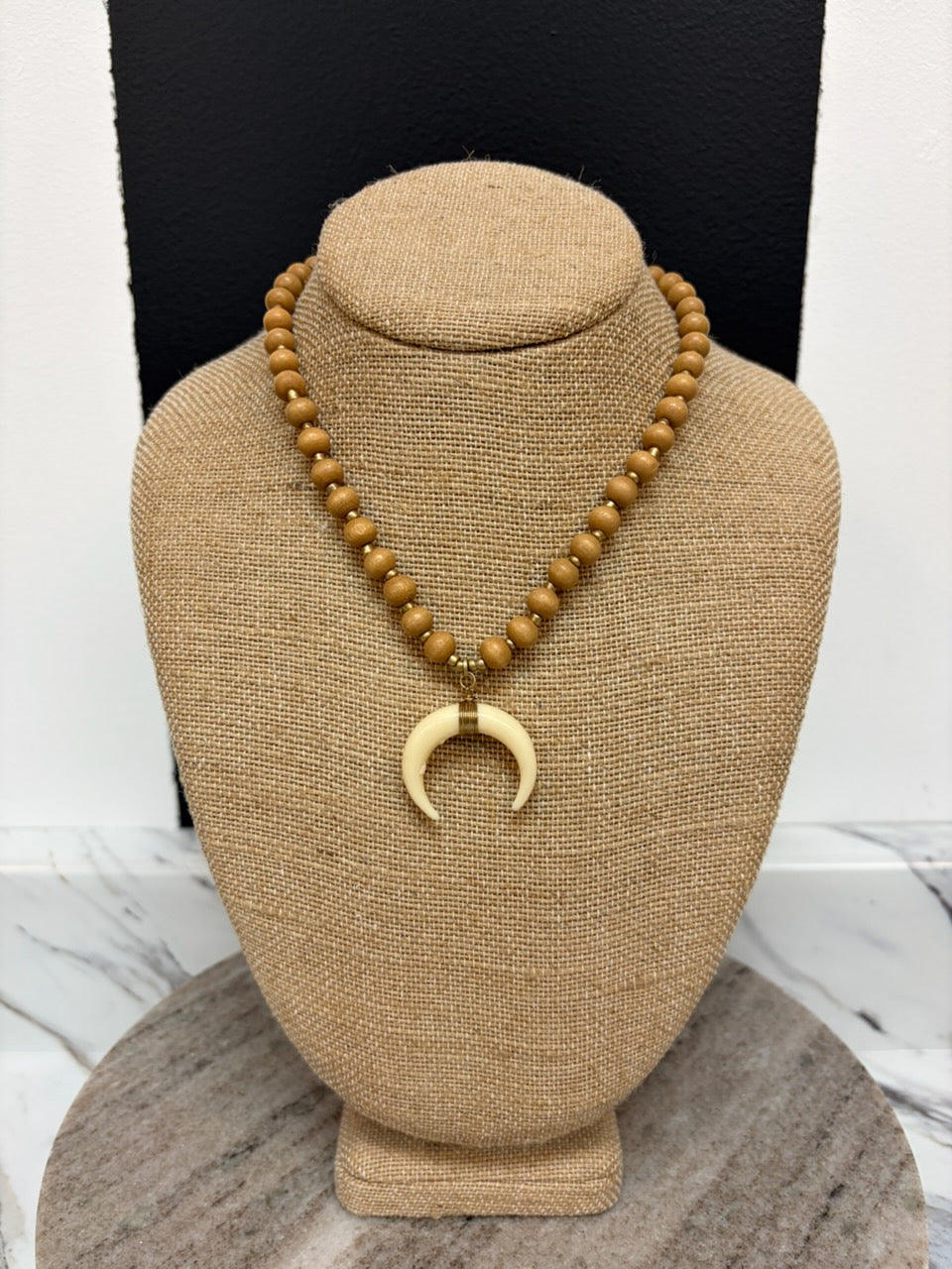 Nude / Cream Wood Bead & Horn Necklace