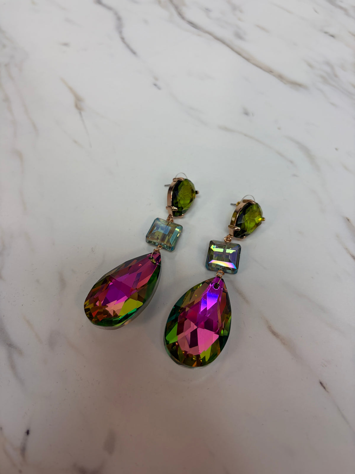 Emerald Linear Teardrop Square Earring