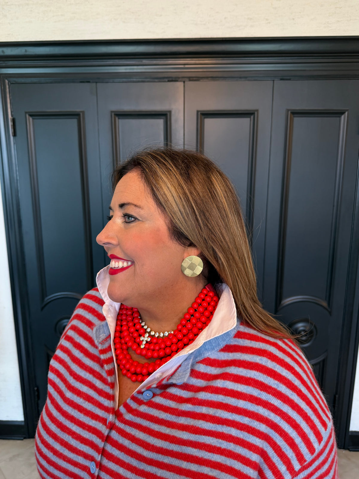 Red / Light Blue Stripe SS Cardigan