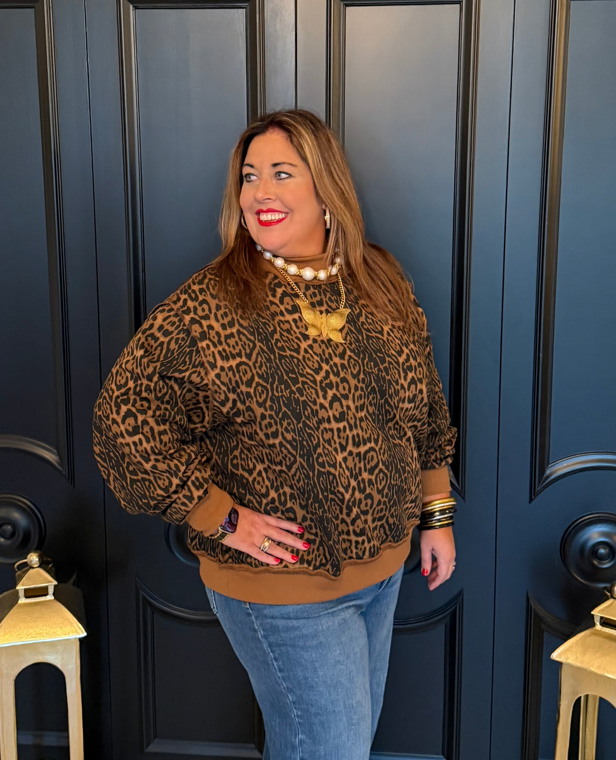 Cheetah Print Mock Neck Sweatshirt