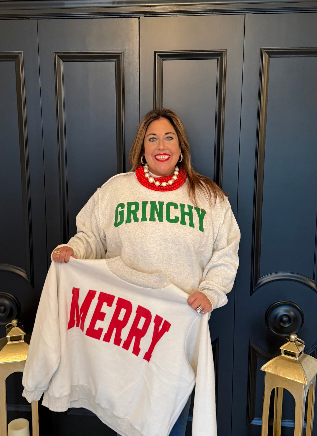 Grinchy / Merry Screenprint Reversible Mock Neck Sweatshirt