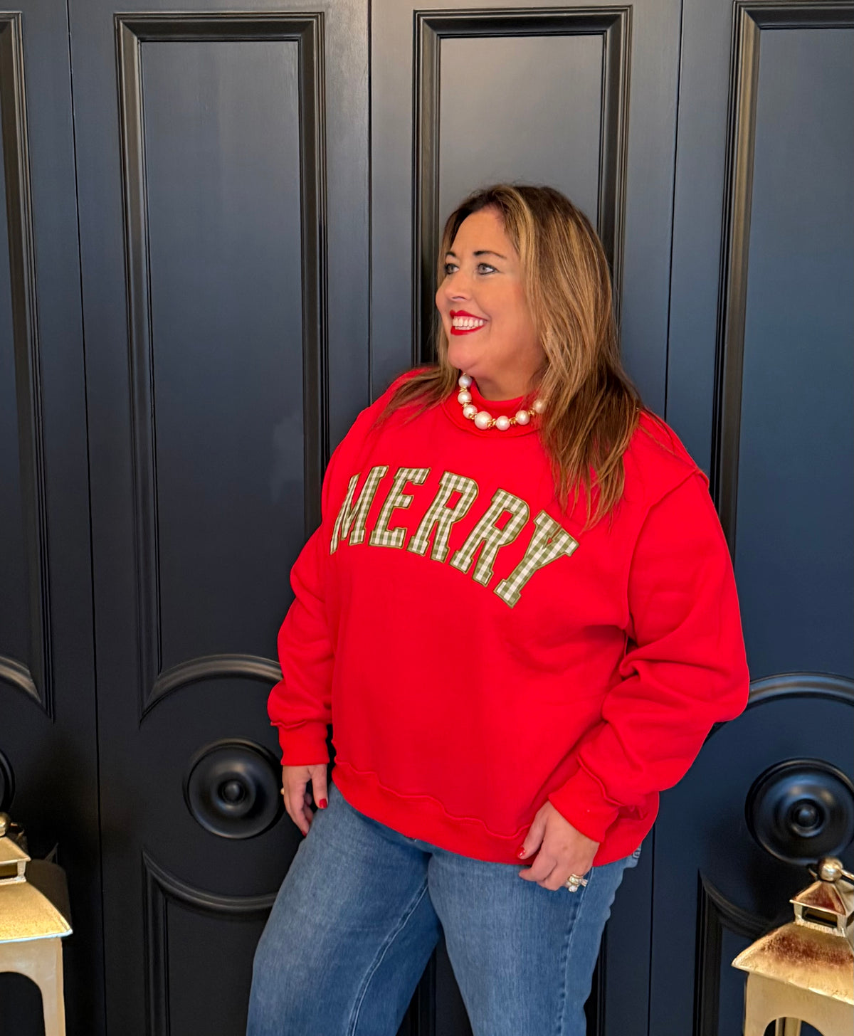 Merry Red Mock Neck Sweatshirt