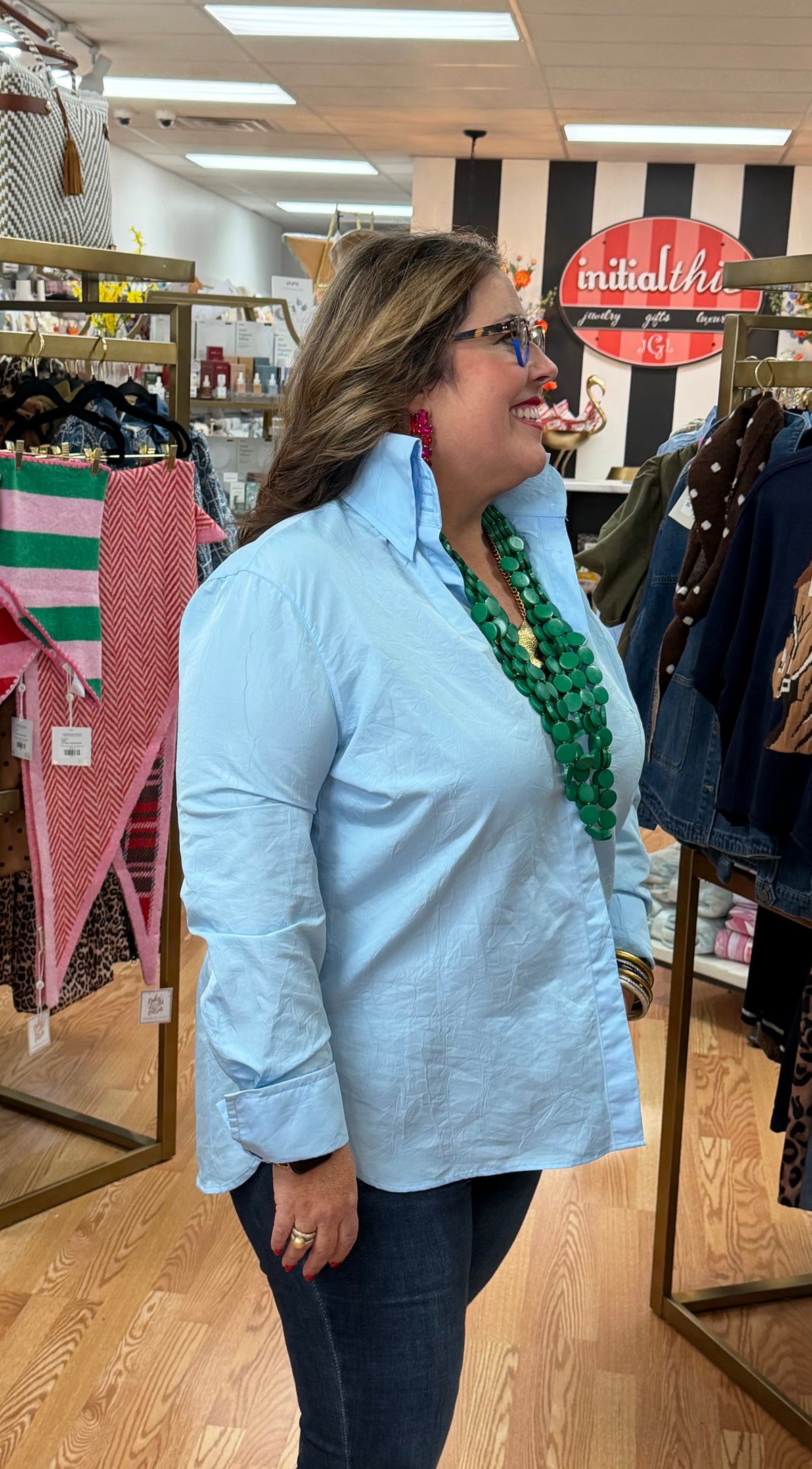 Light Blue Button Down Taffeta Shirt