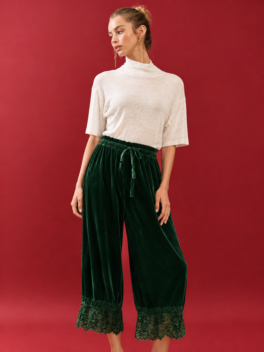 Hunter Green Velvet Bloomer Pants