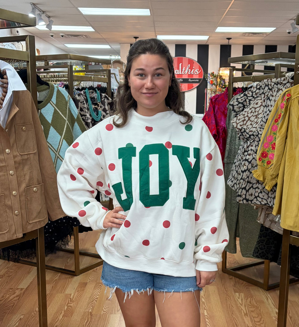 JOY Applique Patch Polka Sweatshirt