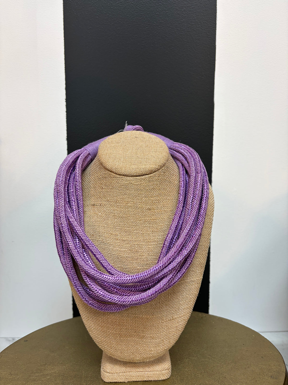 Lavender 8 Strand Fabric Wrap Bib Necklace
