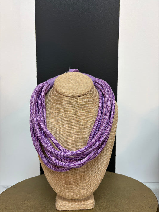 Lavender 8 Strand Fabric Wrap Bib Necklace