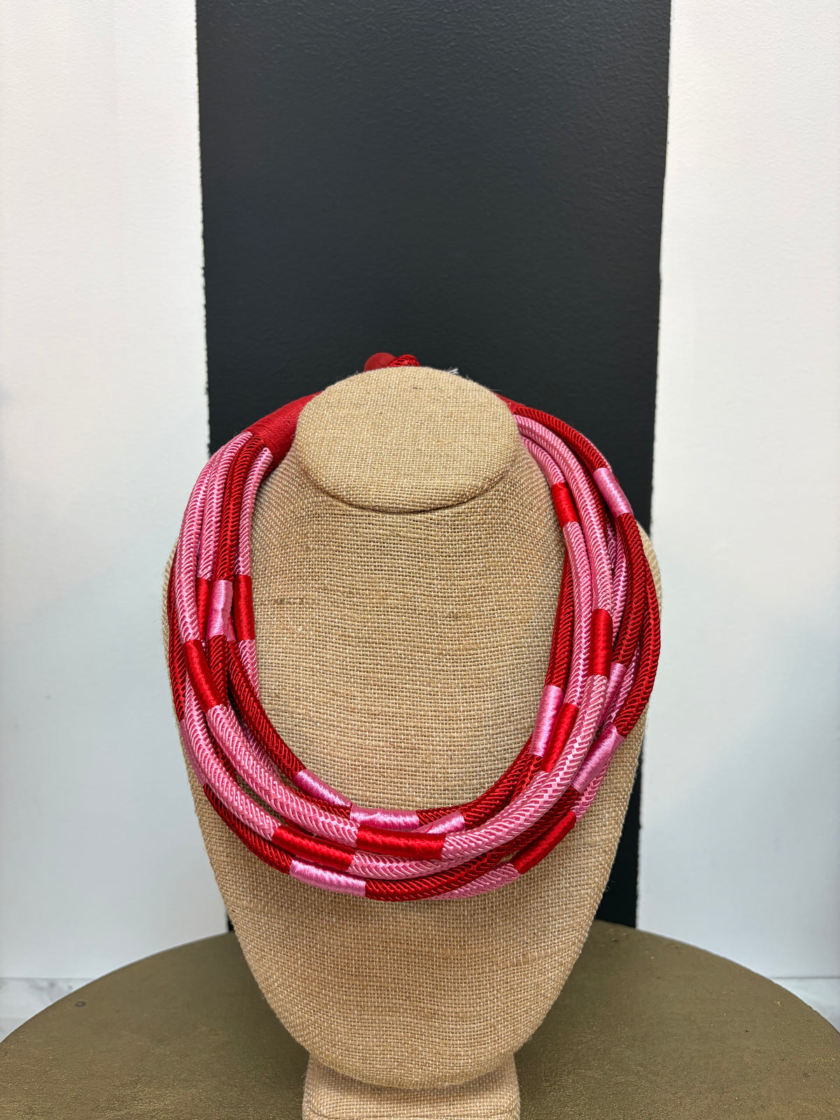 Red / Pink 8 Stand Fabric Wrap Necklace Multi Color