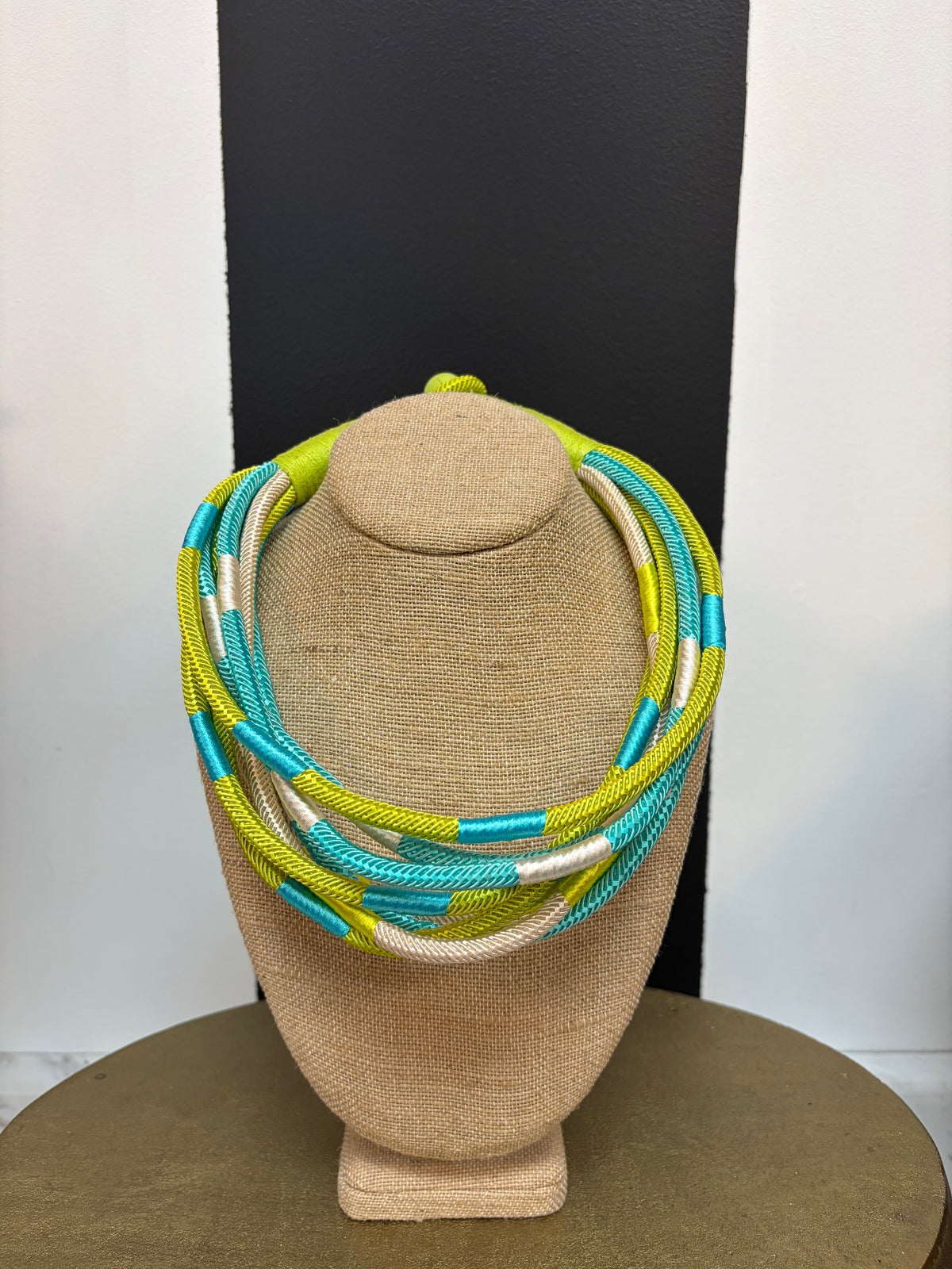 Lime / Turq 8 Stand Fabric Wrap Necklace Multi Color