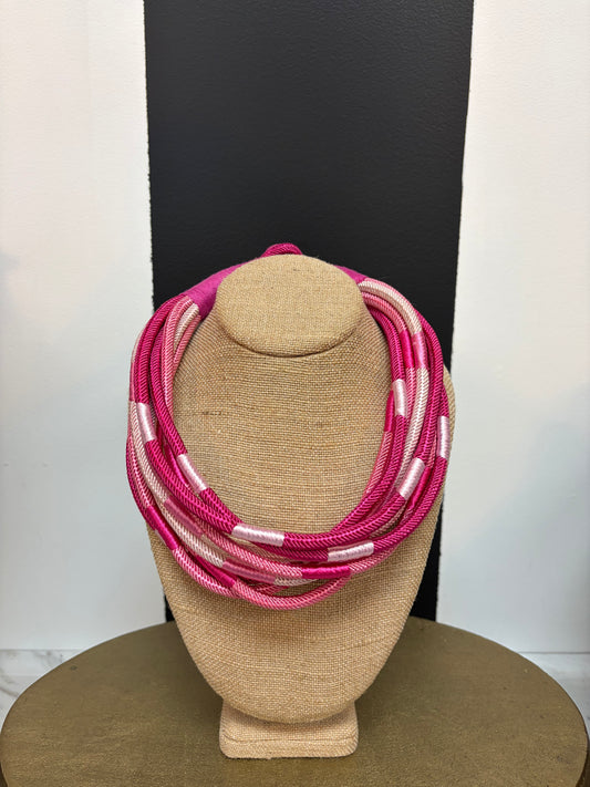 Multi Pink 8 Stand Fabric Wrap Necklace Color