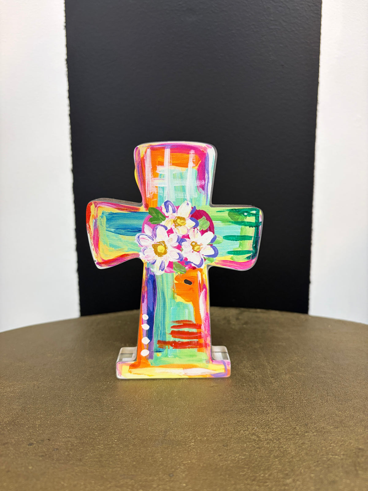 Acrylic Cross w/ White Flower