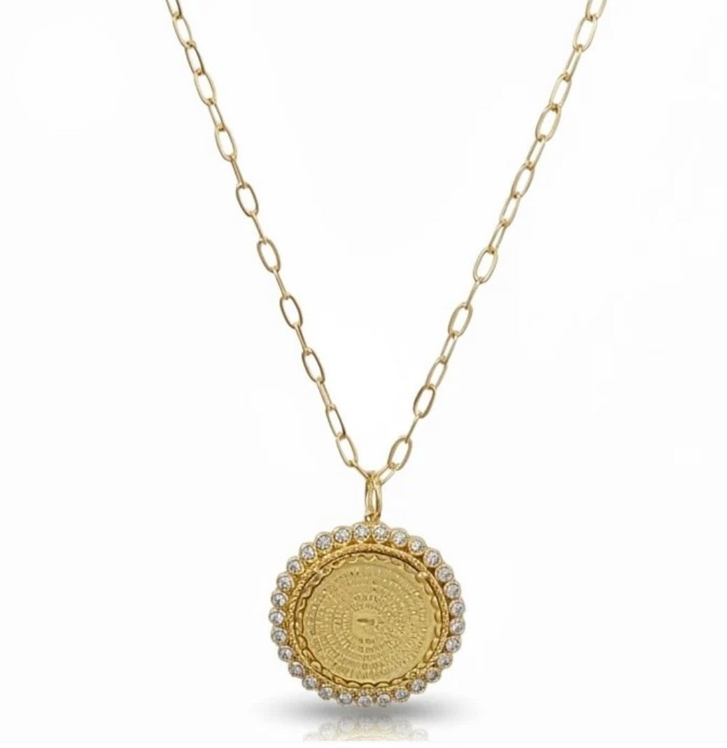 Gold Lord's Prayer w/ Rhinestone Halo Necklace