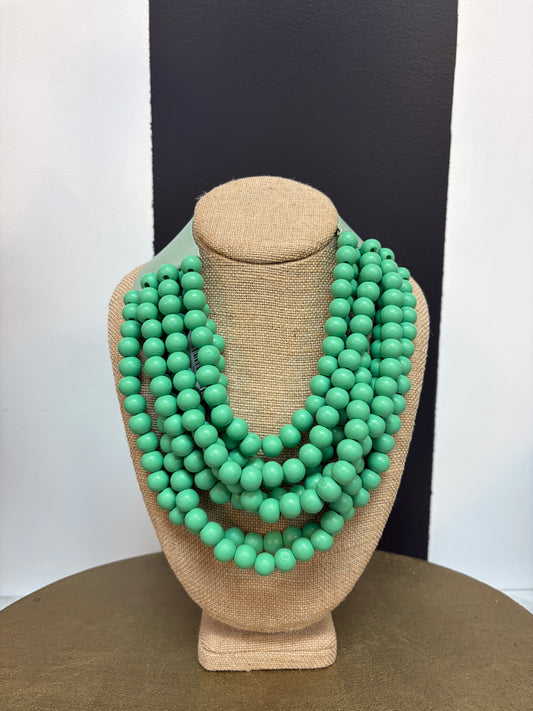 Mint Wood Bead Multi Strand Bib Necklace