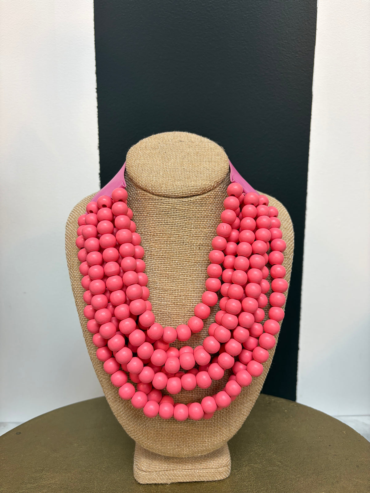Bubblegum Wood Bead Multi Strand Bib Necklace