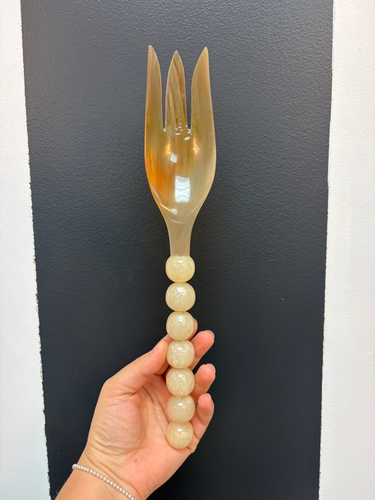 Natural Horn Salad Servers w/ Marbled Resin Handle