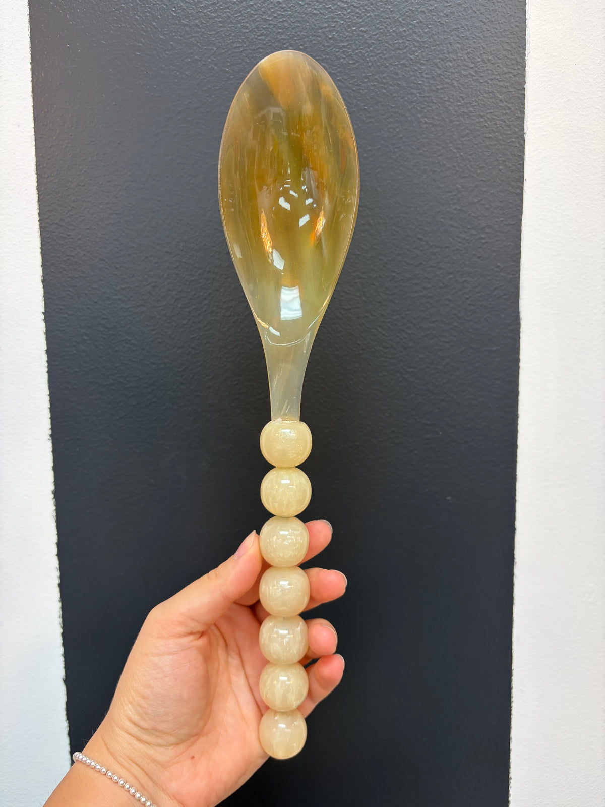 Natural Horn Salad Servers w/ Marbled Resin Handle