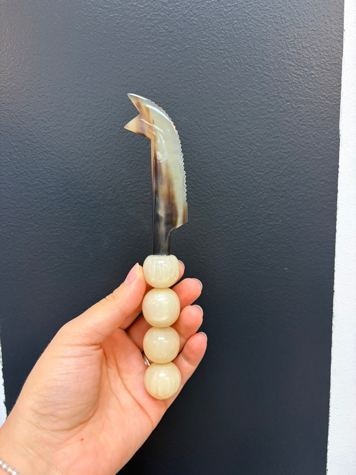 Natural Horn Cheese Knives w/ Marbled Resin Ball Handles