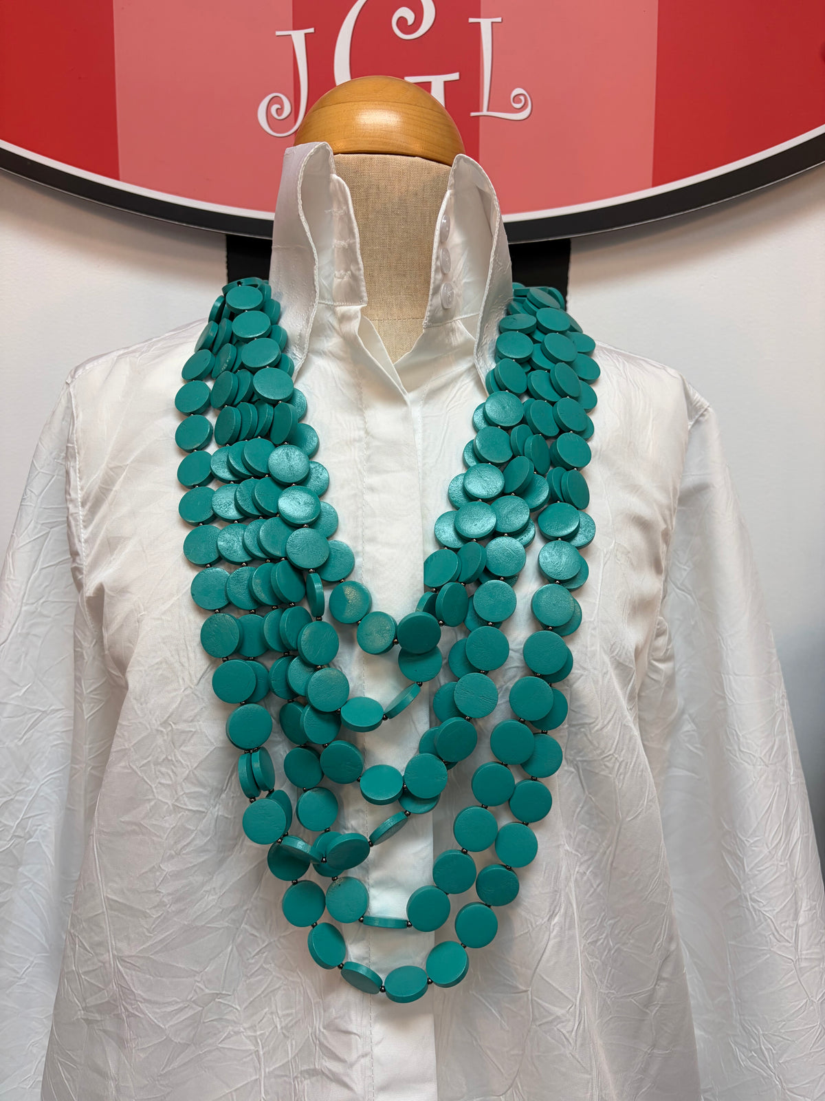 Turquoise Wood Flat Disk Necklace