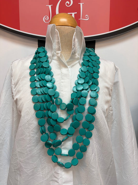 Turquoise Wood Flat Disk Necklace