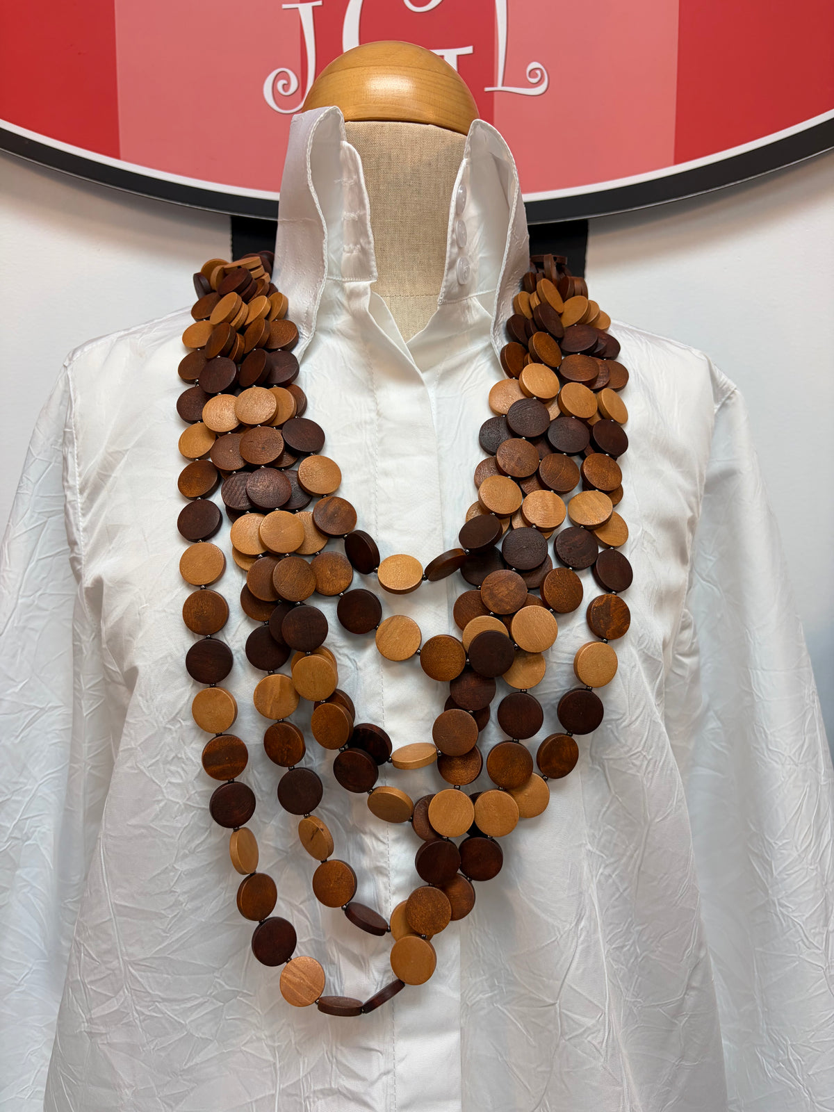 Brown Wood Flat Disk Necklace