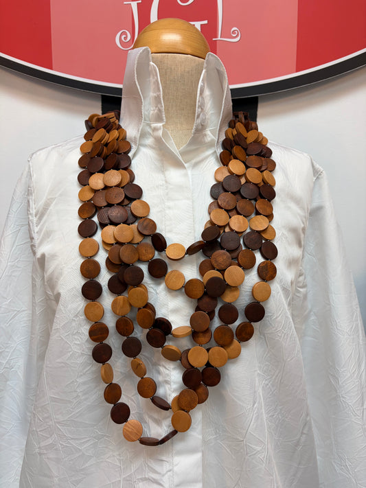 Brown Wood Flat Disk Necklace