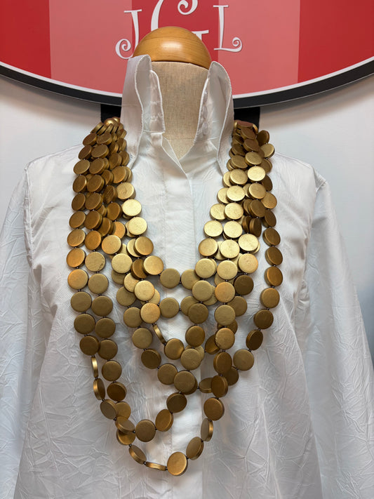 Gold Wood Flat Disk Necklace