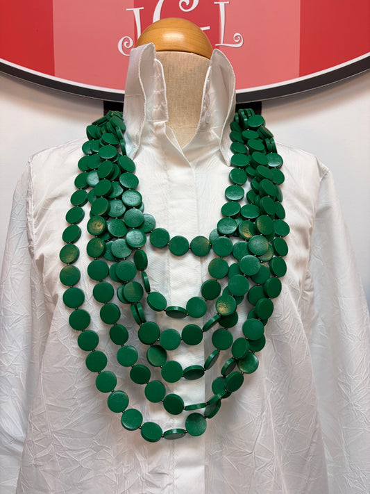 Kelly Green Wood Flat Disk Necklace