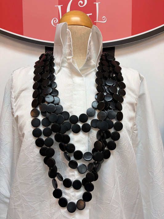 Black Wood Flat Disk Necklace