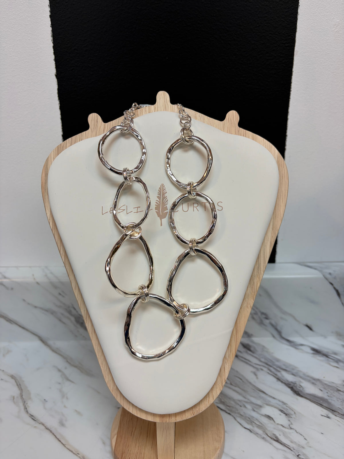 Joyce Hammered Silver Necklace Large Link