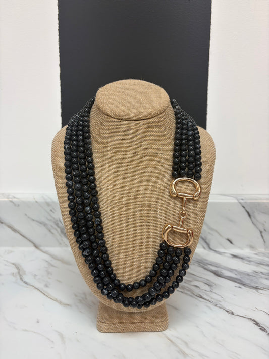 Black 4 Stand Necklace w/ Horse Bit