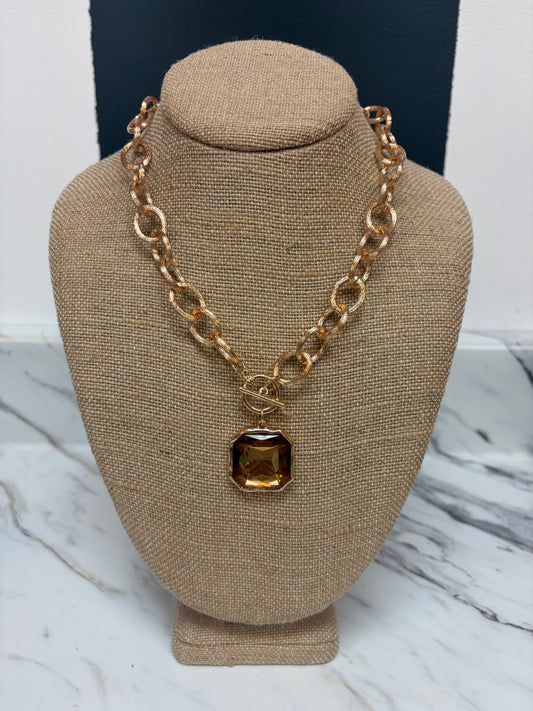 Chunky Chain Topaz Stone Pendant Necklace