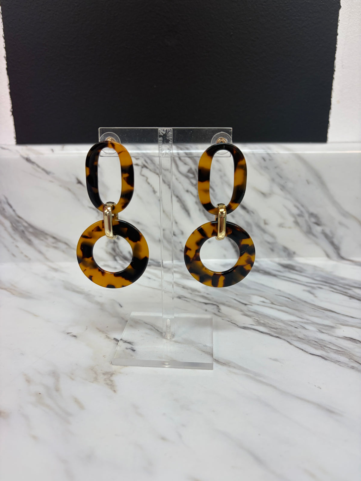 Tortoise Acrylic 2 Drop 1.5in Earring