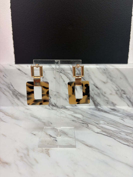 Tortoise 2in Acrylic & Gold Square Earring