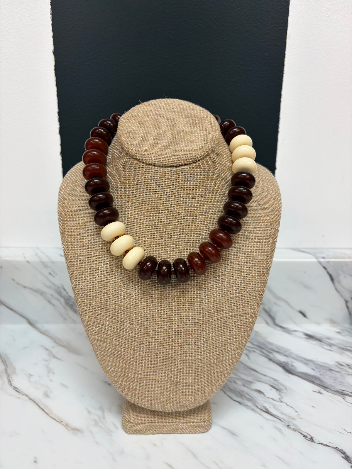 Brown & Cream Large Flat Ball Necklace