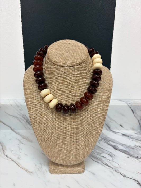 Brown & Cream Large Flat Ball Necklace