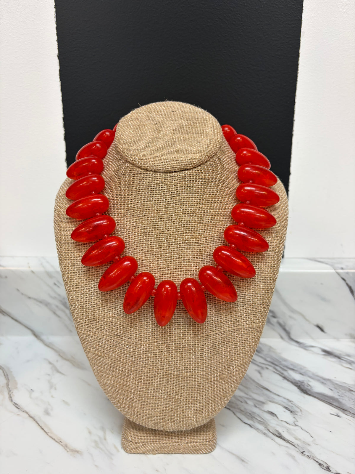 Orange Marbled Pebble Bead Necklace