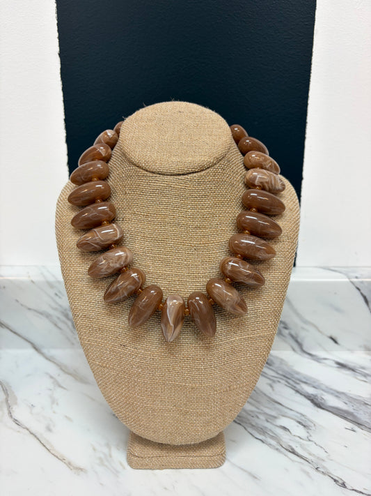 Taupe Marbled Pebble Bead Necklace