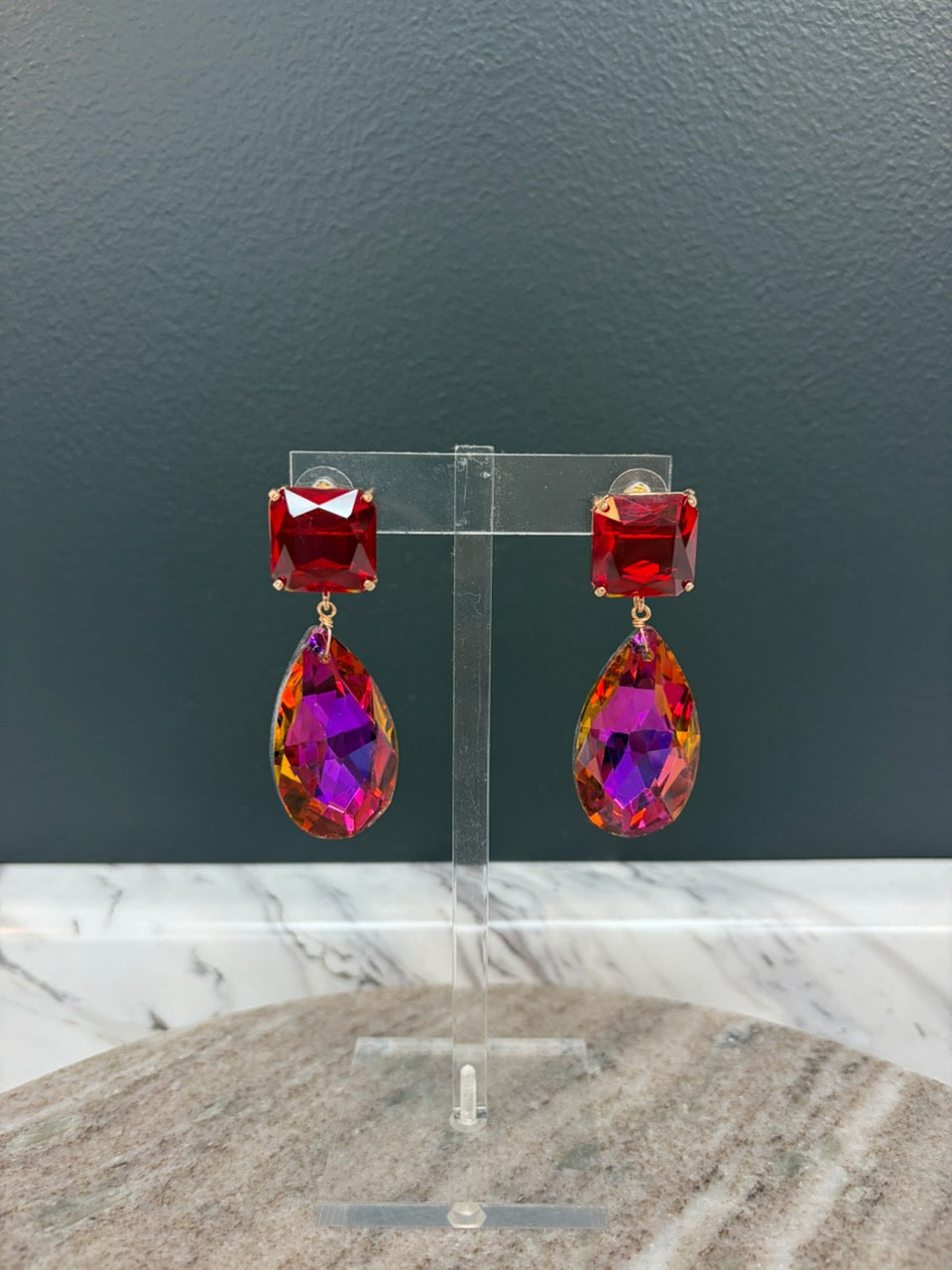 Red Square & Teardrop Earring