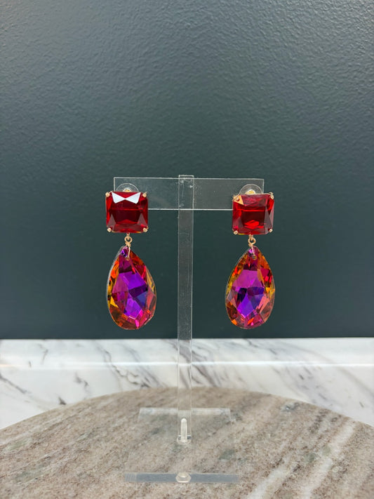Red Square & Teardrop Earring