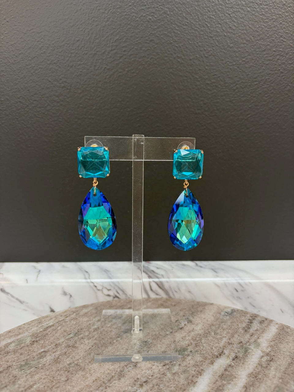 Sapphire Square & Teardrop Earring